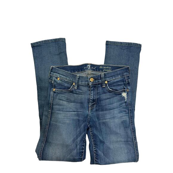 7 For‎ All Mankind Women's The Modern Straight Jeans Blue Medium Washed Size 26 - Picture 2 of 5